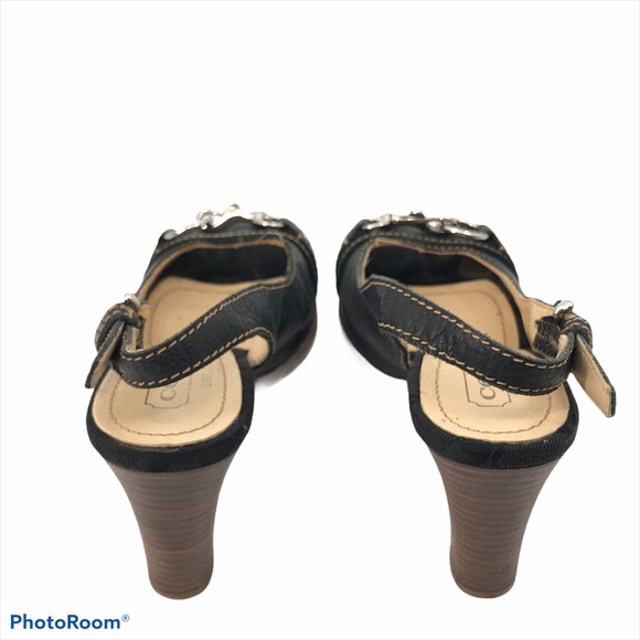 Coach Blk Leather Esmeralda Peep Toe Heels Size 5B - Picture 6 of 11